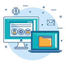 computer laptop folder file web site security vector image