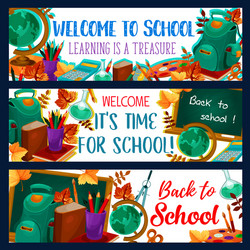 Back to school lesson stationery banners vector