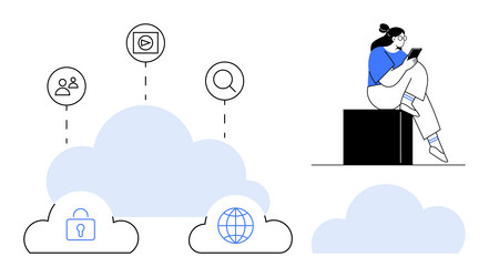 concept of cloud computing with user interacting vector image