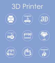 set of three d printer simple icons vector image