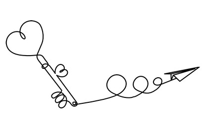 abstract heart-key with paper plane as continuous vector image