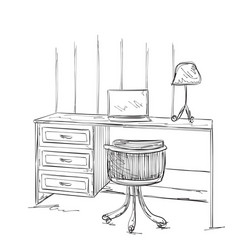 Hand drawn workplace furniture sketch vector