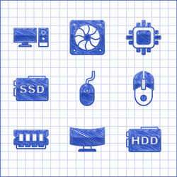 set computer mouse monitor screen hard disk drive vector image