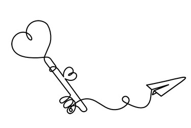 abstract heart-key with paper plane as continuous vector image