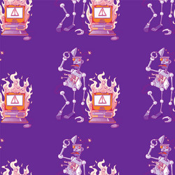 broken robot and computer seamless pattern vector image