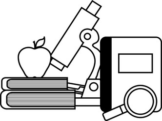 Library books with microscope laboratory and icons vector