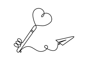 abstract heart-key with paper plane as continuous vector image