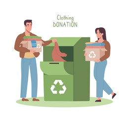 Recycle of used clothes a man and woman brought vector