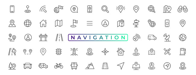 Navigation location gps elements - thin line web vector