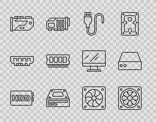set line hard disk drive hdd computer cooler usb vector image