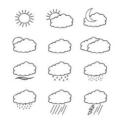 Hand-drawn weather icons set isolated on white vector