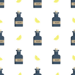 Seamless pattern with rum bottles and lemon flat vector