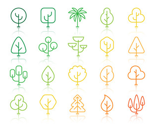 Geometric trees simple color line icons set vector