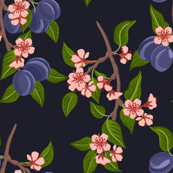 seamless pattern with plum tree branch vector image