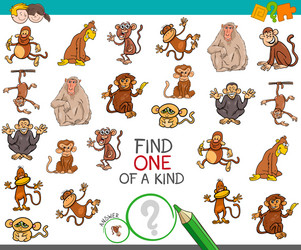 Find one of a kind with monkey characters vector