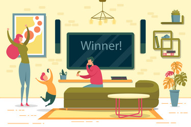 Happy family playing video game together at home vector