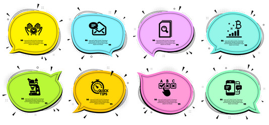 Quick tips search files and safe time icons set vector