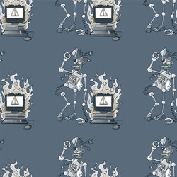 broken robot and computer seamless pattern vector image