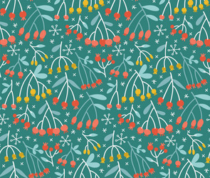 Seamless pattern with branches leaves and berries vector