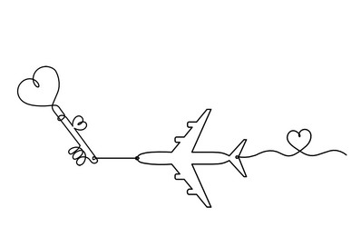 abstract heart-key with plane as continuous line vector