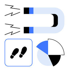 magnet attracting steps with pie chart signifying vector image