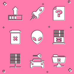 set loading rocket ship with fire unknown vector image