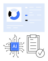 ai chip pie chart analytics and checklist vector image