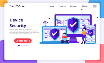 Device security concept people on giant gadget vector
