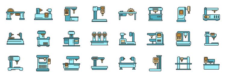 cnc machine icons set color line vector image