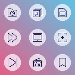 music icons line style set with flag memory vector image