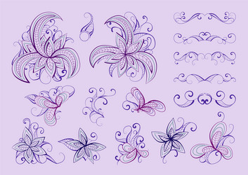 set floral elements and objects for design vector image