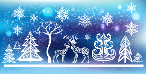 silhouette of deers and trees vector