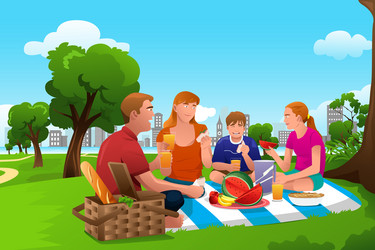 family having a picnic in the park vector