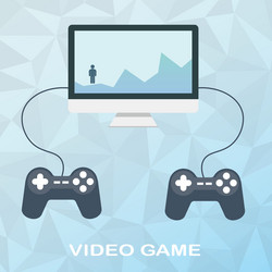 video game on desktop with two joysticks in flat vector