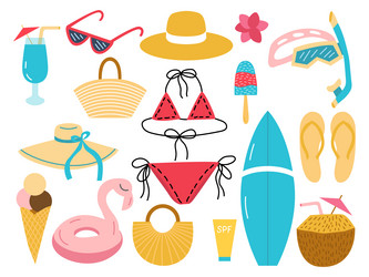 Different summer beach elements set Royalty Free Vector