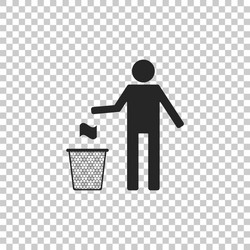 Man throwing trash into dust bin icon isolated vector