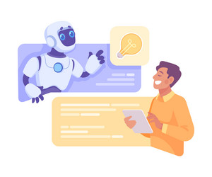 robot character interact with man as smart android vector image