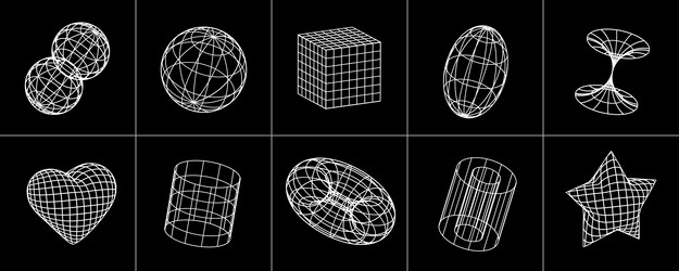 set of trendy 3d figures and shapes in retro y2k vector image