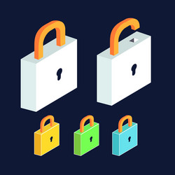 Lock icon set open and close padlocks isometric vector