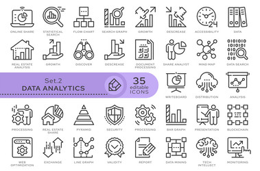 set icons data analytics 02 vector image