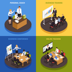 business coaching isometric icons set vector