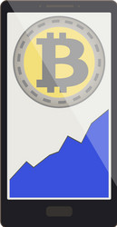 bitcoin coin with growth graph on a phone screen vector image