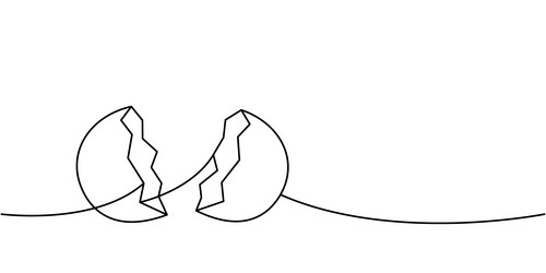 broken eggshell one line continuous drawing vector image