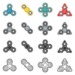fidget spinner toy color and line icon set vector image