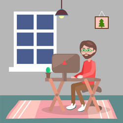 man in casual clothes sitting at home on chair vector