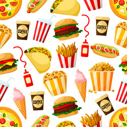 Fast food snacks and drinks seamless background Vector Image