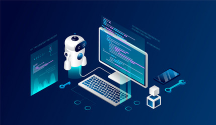 isometric 3d robotics course concept modern robot vector image