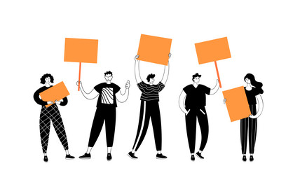 Group people holding empty banner Royalty Free Vector Image