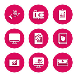 set document with graph chart computer monitor vector image