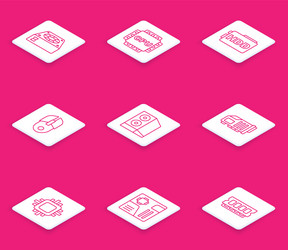 set line computer cooler processor with cpu hard vector image